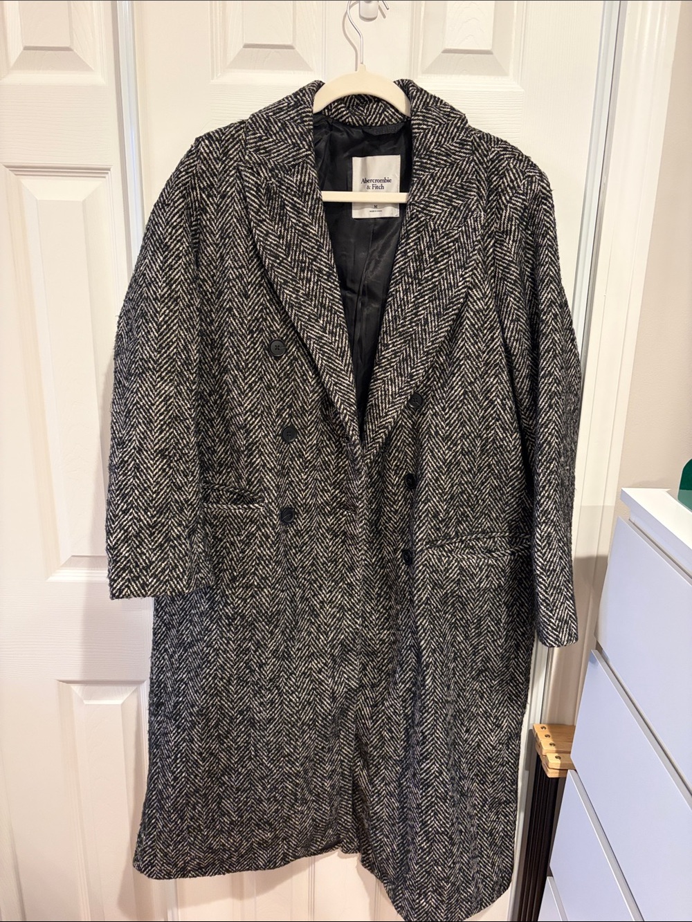 Abercrombie & Fitch Black and White Herringbone Pea Coat